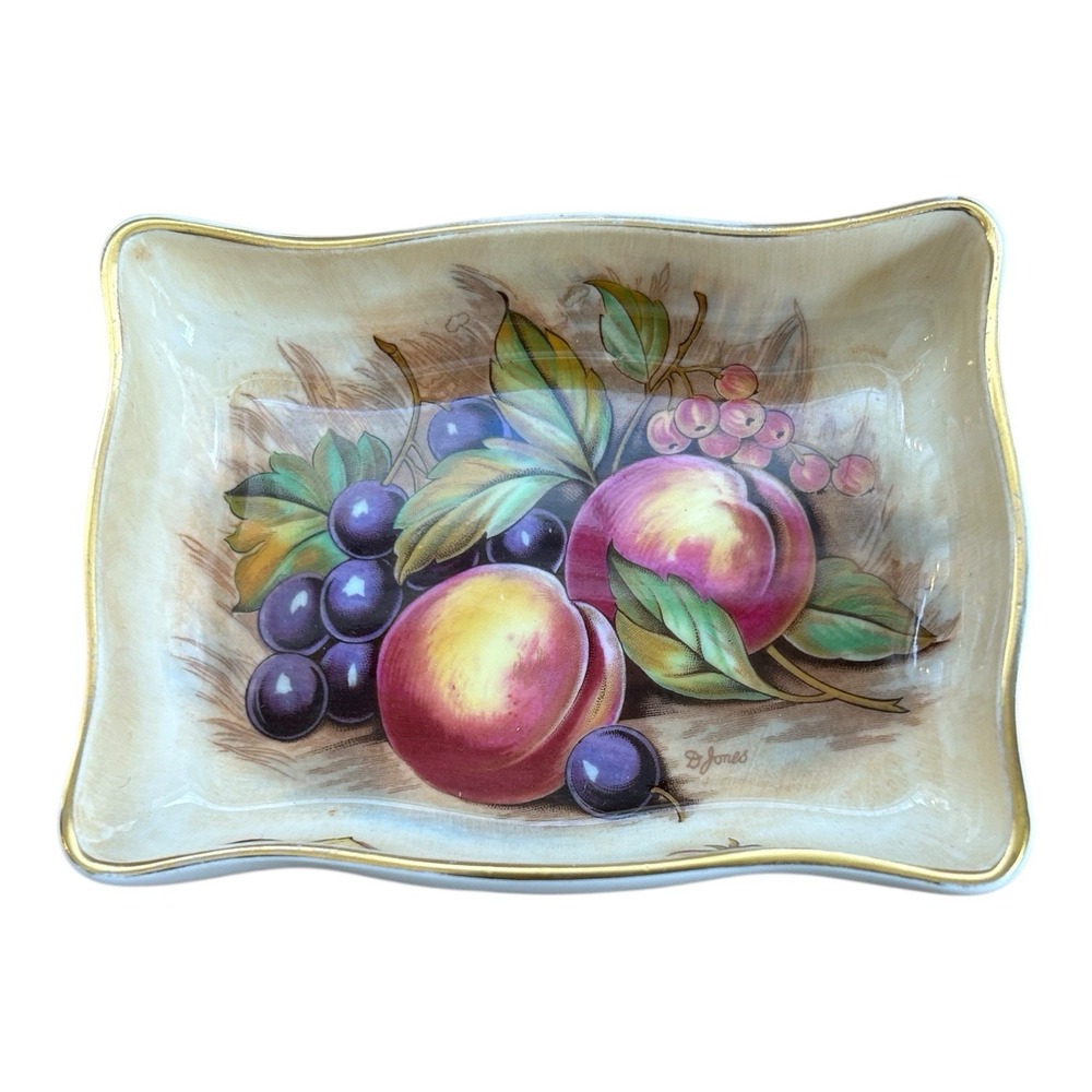 Aynsley England Bone‎ China Fruit Trinket Dish Gold Rim signed D Jones